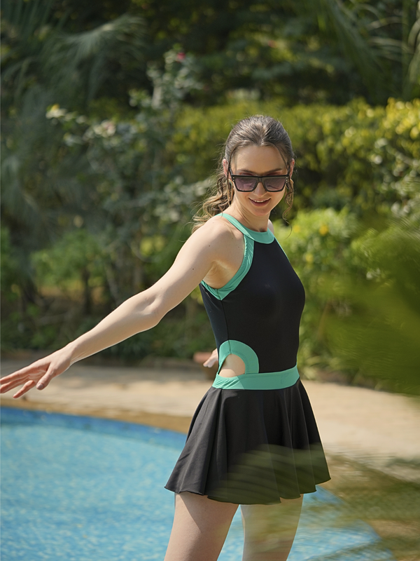 CUKOO Padded Black with Sea Green Border Swimsuit