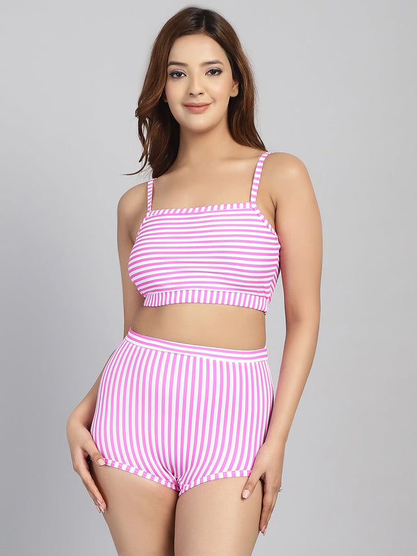 CUKOO Padded Pink Striped Two piece Tankini Swimwear