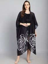 Black and White Floral Long Slit cover up Sarong