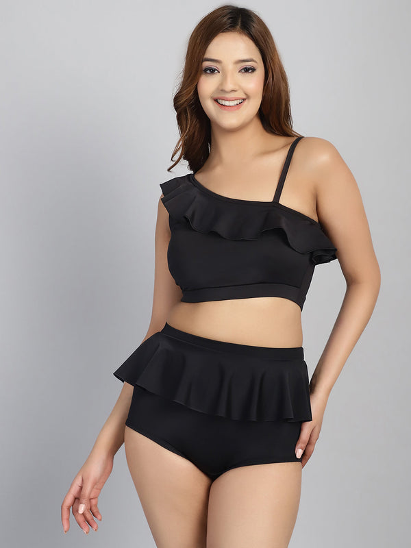 CUKOO Padded Black Two piece Tankini Swimwear