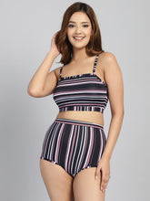 CUKOO Padded Black Striped Two piece Tankini Swimwear