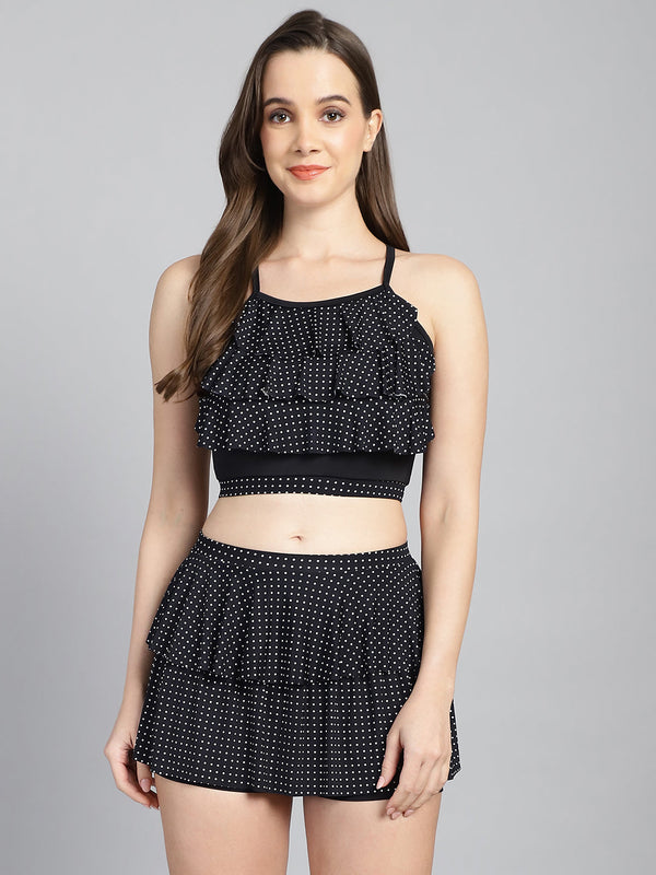 CUKOO Padded Black Polka Dot Skirtini Swimwear