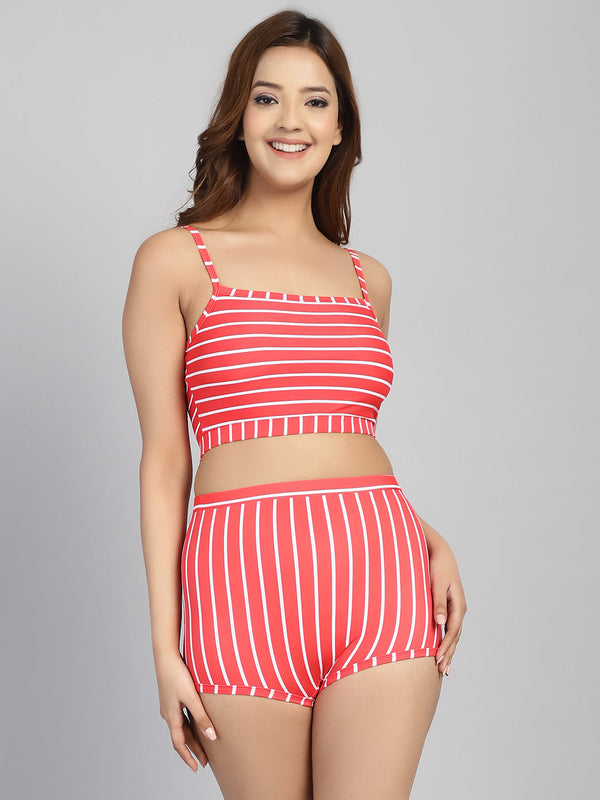 CUKOO Padded Red Striped Two piece Tankini Swimwear