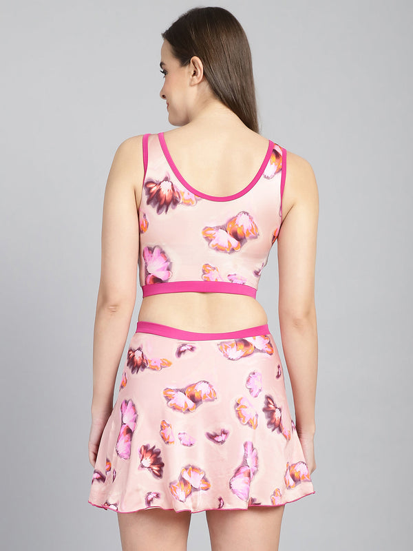 CUKOO Padded Pink Floral Skirtini Swimwear