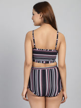 CUKOO Padded Black Striped Two piece Tankini Swimwear