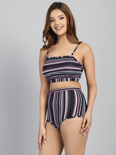 CUKOO Padded Black Striped Two piece Tankini Swimwear