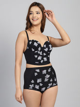 Padded Black Floral Print 3 pc Swim Set