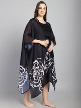 Black and White Floral Long Slit cover up Sarong