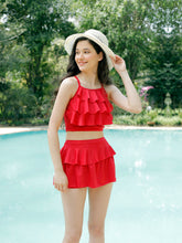 CUKOO Padded Red Two piece Skirtini Swimwear