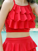 CUKOO Padded Red Two piece Skirtini Swimwear