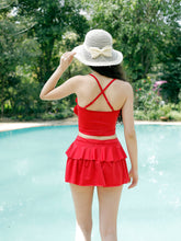 CUKOO Padded Red Two piece Skirtini Swimwear