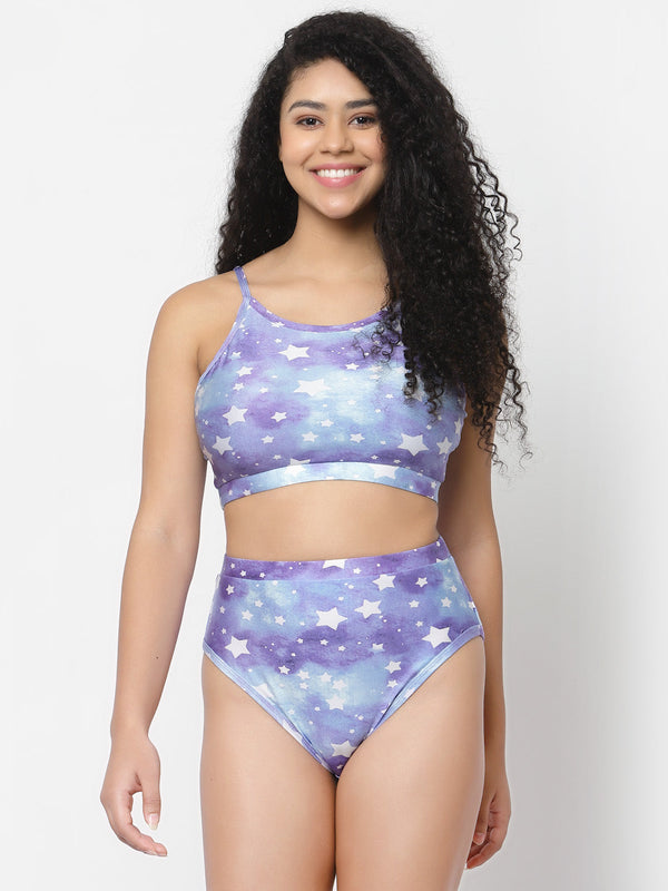 CUKOO Padded Star Printed Blue Bikini