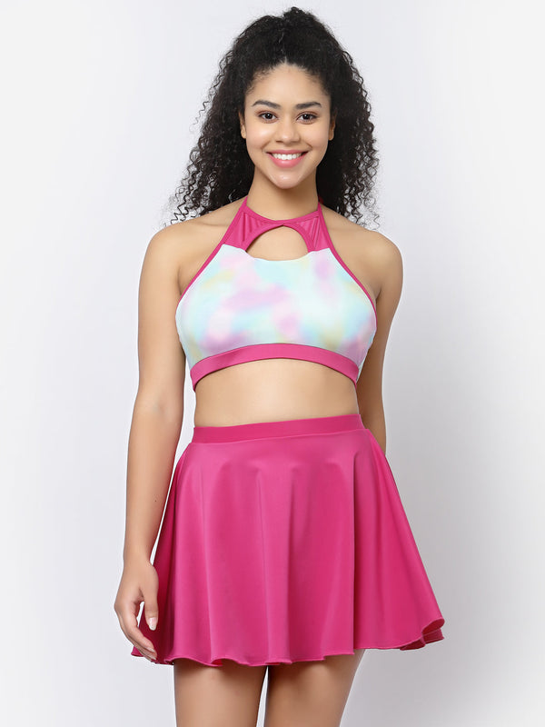 CUKOO Padded Pink Two piece Skirtini Swimwear