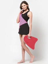 CUKOO Padded Black & Pink Polka Dot Printed Swimwear