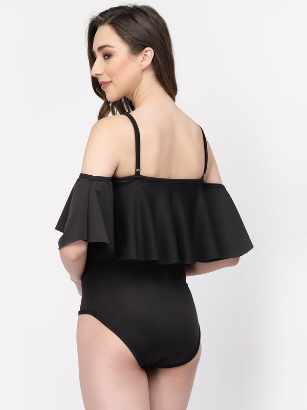 CUKOO Padded Black Frill  Swimwear