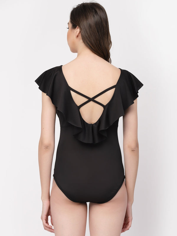 CUKOO Padded Black Frill  Swimwear