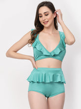 CUKOO Padded Sea Green Two piece Tankini Swimwear