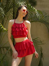 CUKOO Padded Red Two piece Skirtini Swimwear