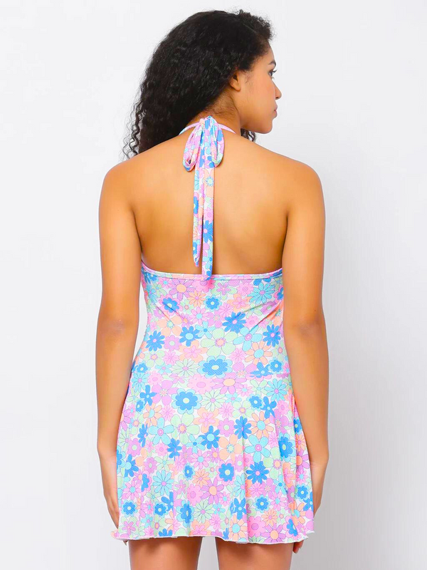 CUKOO Padded Floral Printed Halter Neck Swimwear